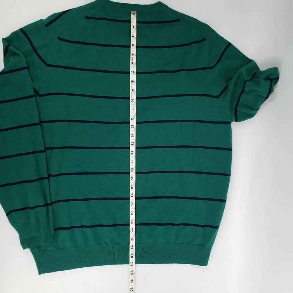 Brooks Brothers 346 Mens Extra Fine‎ Merino Wool Green Blue Striped Sweater XXL